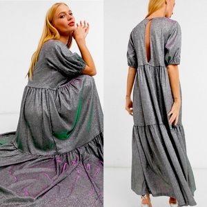 NWT Urban Threads Maxi Smock Dress in Silver. Size 12